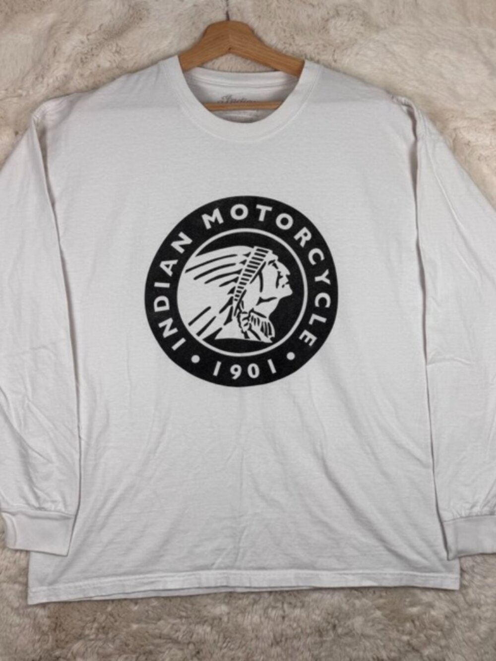 Indian Motorcycle Daytona Beach T-Shirt Long Sleeve White Men's Size XL Biker